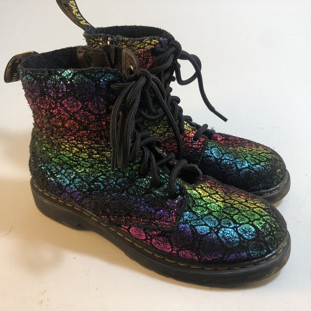 Dr. Martens 1460 J Pascal Rainbow Croc Metallic Zip Up Suede Boots Sz 5 Women's